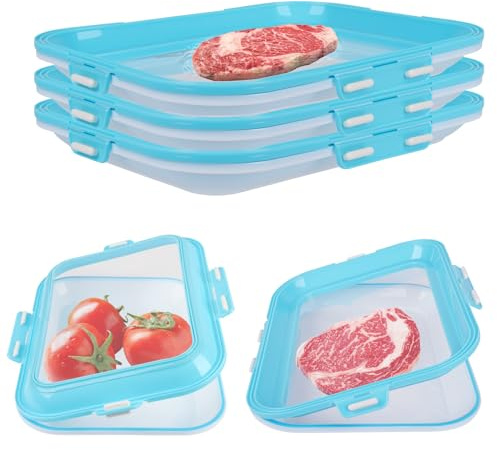 BigKing 3 recipientes herméticos para alimentos de plástico, gran capacidad, con tapa transparente de doble uso, almacenamiento para clasificación de filetes, frutas y verduras de nevera
