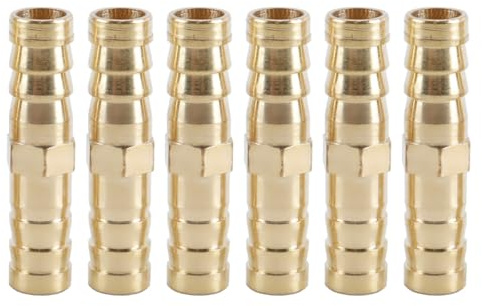 Durlo Raccord de tuyau en laiton, 10 mm (3/8 po), paquet de 6, droit, cannelé, embout de tuyau, raccord fileté