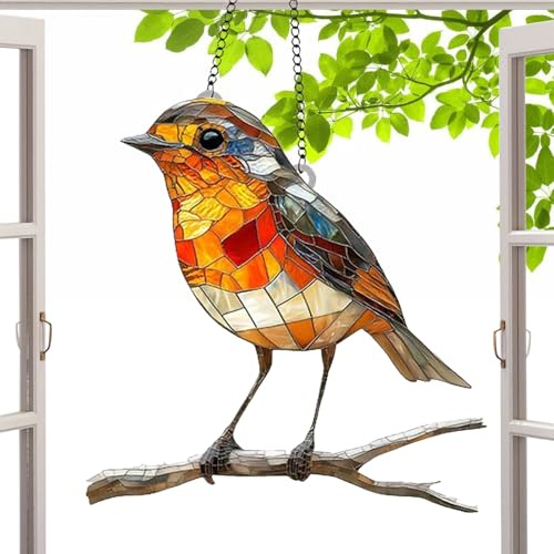 Dmuzsoih Bird Sun Catcher, 20x20cm Acrylic Garden Suncatcher Robin Ornaments, Birds Window Suns Catcher Hangings, Robin Sun Catchers, Colorful Clear Stained High-Transparency Bird Patterns Decoration