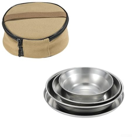 Set di stoviglie in acciaio inox, 304, portatile, per campeggio, anti-caduta, per zuppe, riso, ciotole per zuppe, kit da tavola all'aperto (4 pezzi)