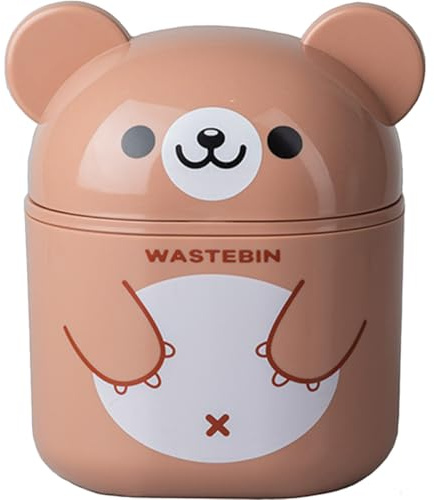 TOPBATHY Poubelle de Bureau Mini en Plastique avec Couvercle Petite Corbeille de Table Compacte Marron pour Bureau Chambre ou Camping-Car Poubelle Pratique et Légère