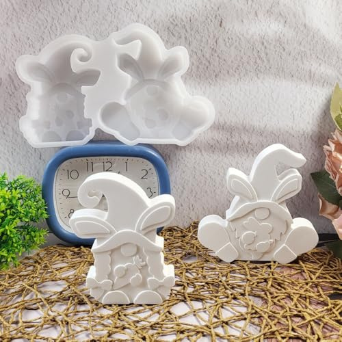 Silikonformen Gießformen Ostern, 2 Stück Silikonform Ostern Hase Wichtel Gipsformen zum Gießen Gießformen Silikon Gießform Ostern Frühling Silikonform Osterhase Wichtel Giessformen Silikon DIY (B)