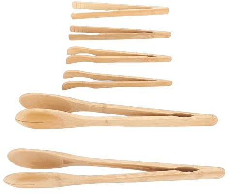 Ejoyous Paket med 6 TräTång, Kökstång i trä, Mellanmålstång, Grilltång, Rak Tång, Böjd Tång för Matlagning Av Bacon, Grillat Kött, Ost, Sallader, Pasta