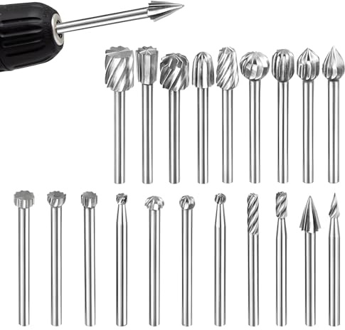 Wood Carving Bits Set for Dremel, 20pcs High-Speed Steel Rotary Burrs Set for Dremel, Carving Bits with 3mm(1/8”) Shank, Rotary Tool Accessories for Woodworking Engraving Drilling Grooving DIY Project