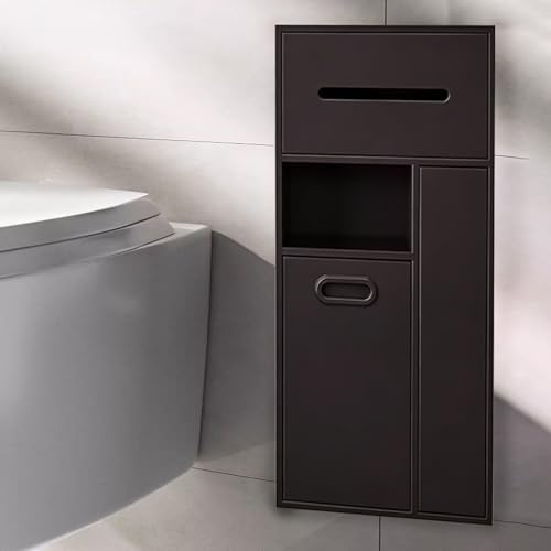 Minglez Nicchia Doccia Incasso Nicchia da Incasso a Parete con Cestino per Il Bagno, Cestino Nascosto e Portarotolo a Filo, Portascopino da Incasso in Acciaio Inox(Black)