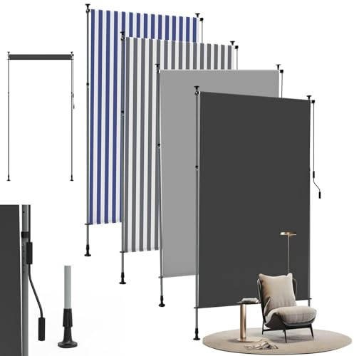 LZQ Senkrechtmarkise 150x310 cm | Balkonmarkise ohne Bohren mit Handkurbel | Höhenverstellbare Klemmmarkise Vertikalmarkise Sichtschutzrollo | UV-Schutz für Balkon Terrasse Garten, Dunkelgrau