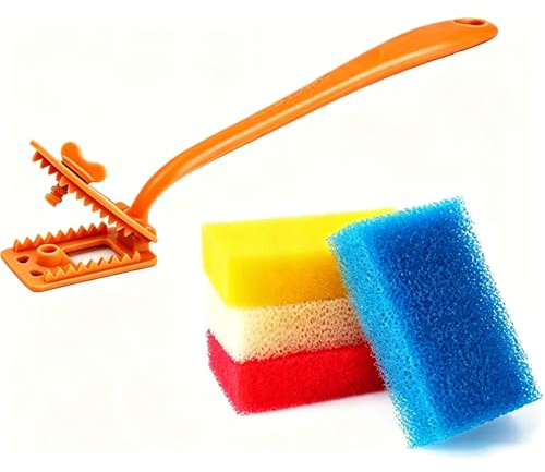 AZfutu Long-handled Dish Brush- Cleaning Brush Supplied With 12 Replaceable Sponge Heads Ideal For Sinks,Hobs And Grills.The Clamp-style Handle Keeps Your Hands Dry And Clean At All Times