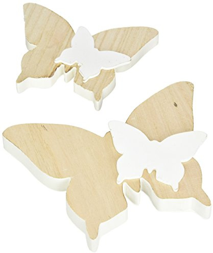 HEITMANN DECO 66288 Lot de 2 Papillons en Bois avec Petits Papillons – Figurines décoratives comme décoration de Pâques et de Printemps – Naturel, Blanc, 21 x 2,5 x 16,5 cm