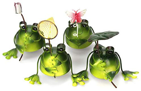 TentHome 4 Stück/Set Garten Ornament Tierfigur Gartenfiguren Mini Frosch Dekor lustige Dekofigur Metall Skulptur Statue Geschenk, Grün