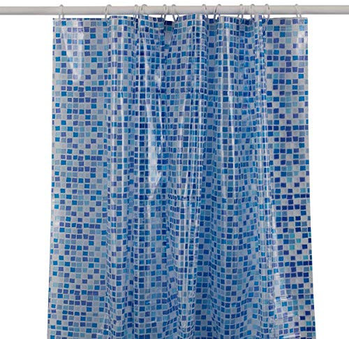 KAV Premium Fully Waterproof PEVA/Shower Curtain with Hygiene and Clean Technology - 180x180CM / 72x72in - Blue Mosaic Design for Home and Hotel Bathroom Decor (Blue Mosaic)