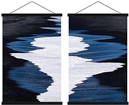 Sanauto A1 Posterrahmen-Aufhänger, magnetisches Holzposter-Aufhängerschienen zum Aufhängen von Postern, für 61 x 91,5, 60 x 90, 61 x 90 cm, Querformat, große Wandkarte (61 cm, schwarz, 2 Packungen)