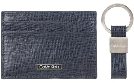 Calvin Klein Men's Wallet Sets-Minimalist Bifold and Card Cases, Navy Bessemer, One Size