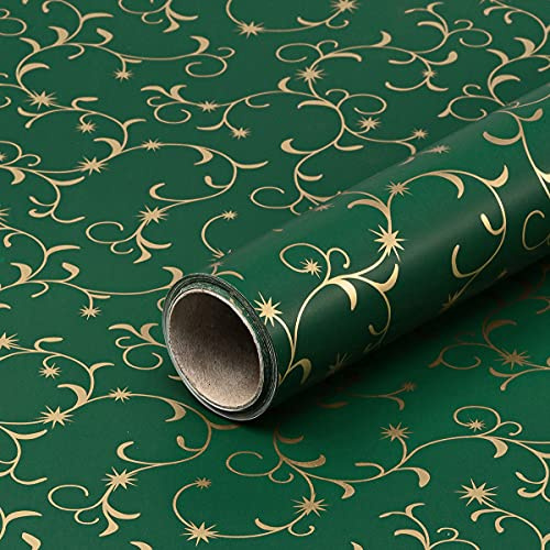 Geschenkpapier grün mit goldenen Arabesken, Weihnachtspapier, 0,70 x 10 m