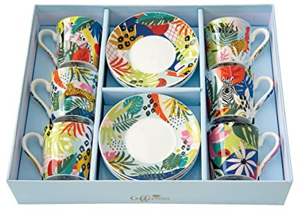 COFFRET 6 TASSES A CAFE 10CL EN PORCELAINE AMBIANCE TROPICALE