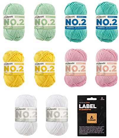 myboshi Easter Egg Wollpaket, No.2 Wolle, mit original Label, geeignet für Babysachen und Mützen, 10 Knäuel x 50g, Lauflänge 100m