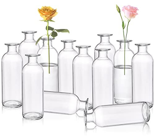 Peohud 12-teiliges Set Glasvasen, klare kleine Blumenvasen, dekorative Glasflaschen für Zuhause, Hochzeiten, Empfänge und Partys