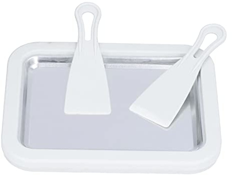 Machine à Yaourt Frit, Machine à Crème Glacée Roulée, Acier Inoxydable Casserole de Sorbetière Instantanée Bac à Glace Frit Machine à Rouler la Crème Glacée avec 2 Spatules & Cadre(Blanc)