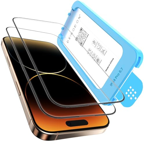 DEINODON für iPhone 14 Pro Max für Panzerglas Schutzfolie Top Bruchsicher | Auto-Montage 100% Blasenfrei, Full Screen Schutzglas 9H+ Militärschutz Kratzfest Anti-Fingerabdruck Case Friendly, 2 Stück