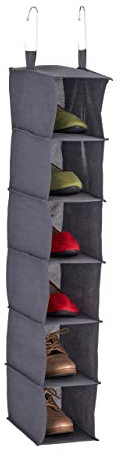 Relaxdays Étagère Suspendue, 6 Compartiments, en Tissu, 2 Crochets, pour Chaussures, H x L x P : 139 x 30 x 30 cm, Grise