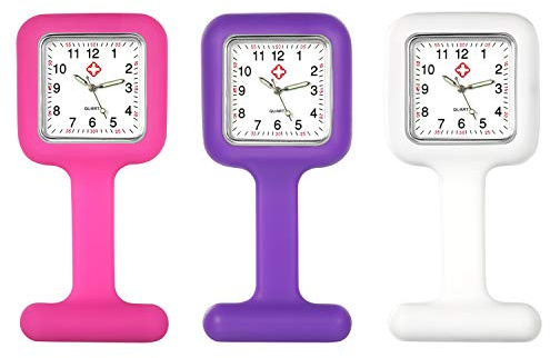 Avaner Schwesternuhr Silikon Krankenschwesteruhr Pflegeuhr Krankenschwester Uhren mit Quadratisches Zifferblatt Brosche Fob Uhr Analog Quarz Hängende Taschenuhr für Arzt Doktor Krankenschwester