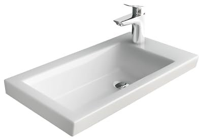 Alpenberger Waschbecken Eckig 60 cm Breit | Keramik Handwaschbecken Hänge- oder Aufsatzwaschbecken | Waschtisch mit Links Becken Groß & Rechteckig | Modernes Badezimmer Design