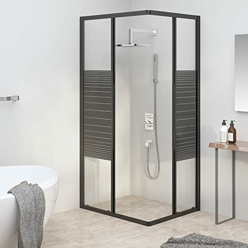 Tidyard ESG frostat duschkabin, hörnduschkabin med hopfällbar dörr, duschkabin med dörr 90 x 70 x 180 cm transparent och svart och ränder