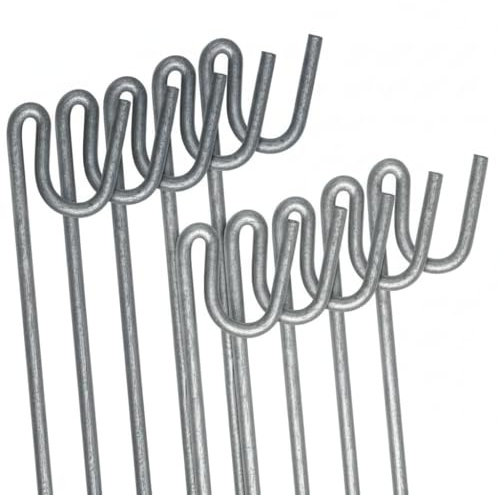ANSIO Galvanised Steel Fencing Pins 1.2m x 8mm – Heavy Duty Rust-Resistant Metal Stakes with Shepherd’s Crook Head for Temporary Fencing, Garden & Decking – 10 Pack