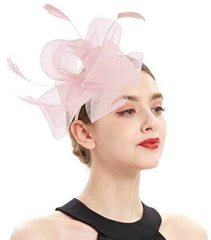 MILAX Kopfschmuck Fascinator Damen Blumen Schleife Mesh Hochzeit Braut Elegant Fascinator Haarreif Cocktail Tee Party Ladies’ Cocktail Party Fascinator Feather Veil Mesh Headband Cocktail Hat