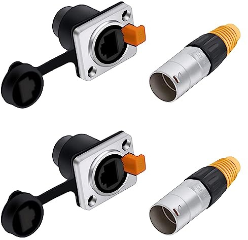 PENGLIN 2 Sätze RJ45 Schnittstelle Wasserdichte Stecker, RJ45 Ethernet LAN Verlängerungskabel Koppler, Cat5/Cat5e/Cat6 Buchse zu Buchse einbaubuchse für Outdoor-Netzwerk