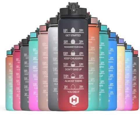 HOMEEX 1 Litre Motivational Fitness Sport Water Bottles with Straw & Time Maker, BPA-free Plastic Drink Bottle 1l Design for Girls, Boy Running,cycling (Black and red)