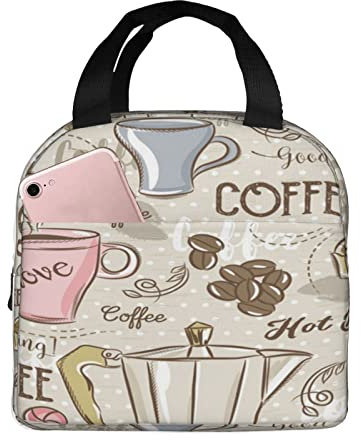 Borsa termica per il pranzo, con stampa vintage per macchina da caffè espresso, cupcake, fagioli, borsa termica resistente e riutilizzabile