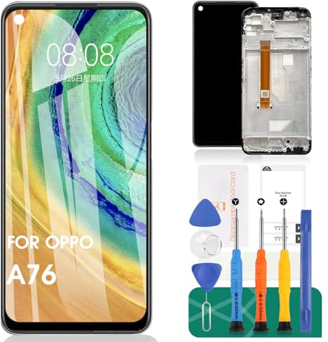 SRJTEK Für Oppo A76 LCD-Display für Oppo A36 Bildschirm Ersatz für Oppo A76 Touchscreen für Oppo A76 Digitizer Assembly CPH2375 PESM10 Reparatur-Sets (schwarz, mit Rahmen)