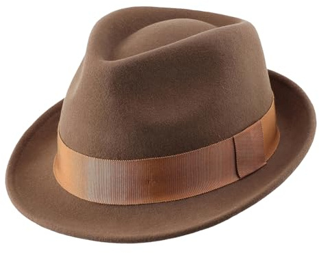 Decentron Chapeau d'hiver en feutre de laine pour homme - Chapeau Fedora à bord court, peau, 60