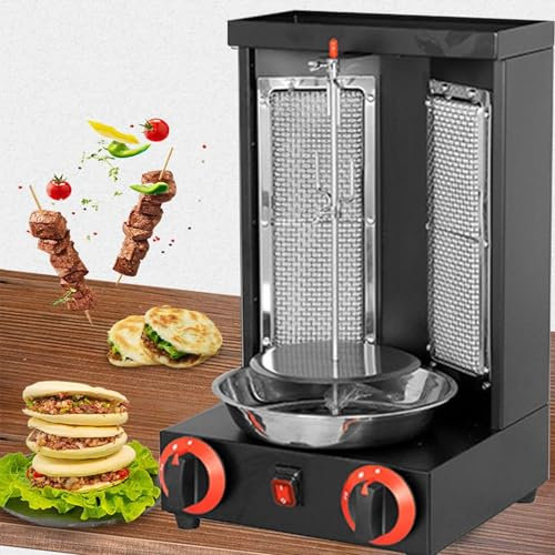 DPLXFPP Barbecue Grill Gaz Professionnel Four À Rôtissoire Vertical, Comptoir Kebab Cuisinière Rotative Rotative Machine De Cuisson, Appareils Ménagers en Acier Inoxydable,Black-M