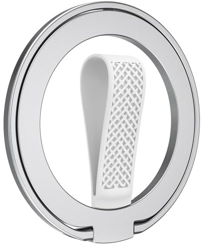 EWA MagOne (Upgrade) Loop Edition [Compatible with Magsafe] Phone Grip Stand with Silicone Finger Loop Strap, Removable Magnetic Ring Holder Kickstand Loop, for iPhone 15, 14, 13 Pro/Max - Silver