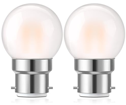 1.5W Small B22 Bayonet Cap Low Wattage Led Bulb Equivalent 15W Golf Bulb | G40 Low Power BC Golf Light Bulb,Frosted, Warm White 2700K, CRI 90+, 150lm, Pack of 2