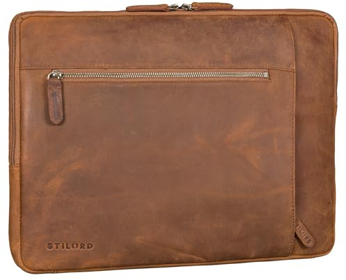 STILORD Jupiter Leder Aktenmappe Laptop Hülle 15-16 Zoll für Notebook und MacBook Vintage Sleeve schmal aus echtem Leder Farbe:tan - Dunkelbraun