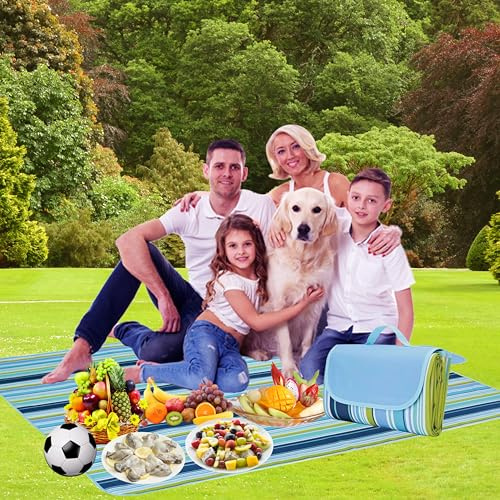 Picnic Blanket Waterproof 200x195cm, Large Camping Blankets with Carrying Handle, Beach Mat, Sandproof Picnic Mat, Multipurpose Outdoor Rug for Family Outdoor Activities Hiking Travel Park