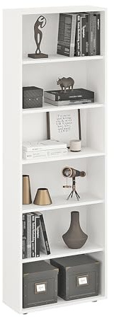KOMTO Regal 60 cm breit Weiß - Bücherregal mit 6 Ebenen und Höhenverstellbare Regale, Standregal, Aufbewahrungsregal | Bookshelf Lumo 60 x 180 x 24 cm (BxHxT)