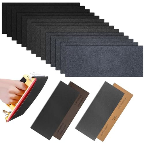 zrfgbxim 42 Pz Carta Abrasiva, Kit di Carta Vetrata per Carrozzeria Legno, Levigatura a Secco e Umido Sandpaper, Abrasivi Grana in Grane 120 150 180 240 320 400 600 800 1000 1200 1500 2000 2500 3000