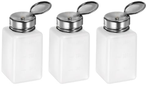 sourcing map Lösungsmittel-Alkoholspender, 180 ml, Push-Down-Flüssigkeitsspender, Pumpflasche mit Edelstahldeckel für Acetonlösung, Weiß, 3 Stück