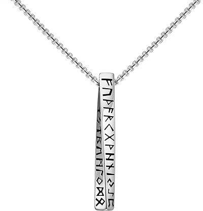JHBTFQ Rectangle silver, Wikinger Rune Kette, Bar/Triangel/Ring Mobius Anhänger mit Nordische Rune Edelstahl Schmuck für Herren Damen Paare Geschenke
