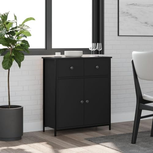 Somanki Sideboard Schwarz 70x30x80 cm Holzwerkstoff, Kommode Schlafzimmer, Kommoden & Sideboards, Wohnzimmerschrank, Flur Kommode, Zimmer Möbel - 835524