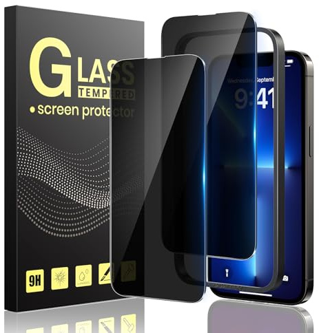 Guretok 2 Stück Sichtschutz für iPhone 13 Pro Max Schutzfolie 6,7 Zoll | Einfache Installation Rahmen, Privacy Glas, 28° Anti-Spy Folie, Dunkle Schutzglas, Kratzfest, 9H Härte, Anti-Drop