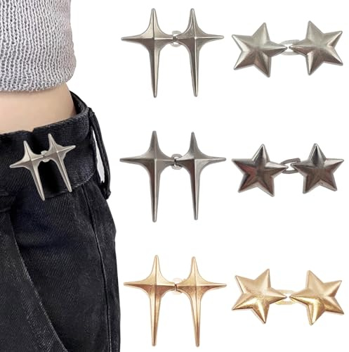 6 Pairs Jeans Waist Tightener Clips, No Sew Adjustable Button Adjuster