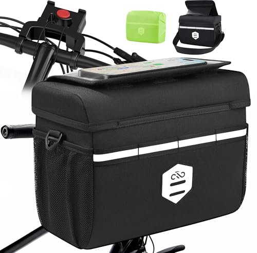 Lesolph Lenkertasche Fahrrad mit lenkeradapter für Fahrrad und ebike, 6L fahrradtasche Lenker wasserdicht fahrradkorb vorne Tasche zubehör mit handyhalterung, Touchscreen und Abnehmbarer Schultergurt