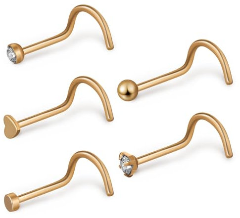 SOIMISS Lot de 11-15 Anneaux de Nez de L et Tire-bouchon, Acier Inoxydable Doré, Piercing Nasal Femme, Bijoux de Nez Polyvalents pour Usage Quotidien et Fêtes