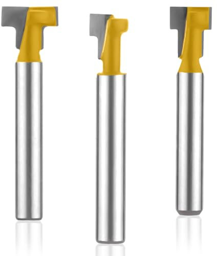 3pz Set Frese Fori Serratura, Gambo 1/4 Set Frese per Scanalature a T con Diametro Lama 5/16 e 3/8 e 1/2, Fresa Scanalature a T Set Frese per Bulloni Esagonali per Lavorazione del Legno