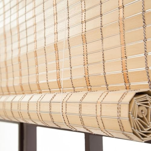 Zhixubah PVC Bambusrollo Outdoor Wetterfes Bambus Rollos für Fenster 90% Lichtfilterung Bambus Jalousie Raffrollo Anti-UV Sonnenschutz Lichtfilter-Rollo mit Lifter Wasserfest Sichtschutz(W120xH150cm)