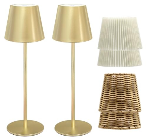 ANTELA Lampada da Tavolo LED Senza Fili Ricaricabile per Interni/Esterni | Dimmer Touch, 3000-5000K, Ristorante/Camera da Letto/Bar, 2Pz(Oro)